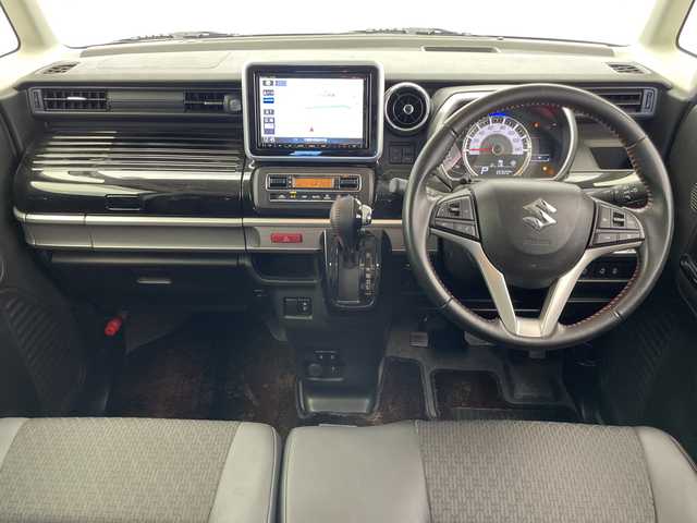 スズキ スペーシア カスタム HYBRID XS 千葉県 2021(令3)年 3.6万km ブルーイッシュブラックパール3 衝突軽減ブレーキ/レーンキープアシスト/レーダークルーズコントロール/全方位カメラ/純正SDナビ/（フルセグ/Bluetooth/CD/DVD/FM/AM）/ハーフレザーシート/シートヒーター（運転席のみ）/アイドリングストップ/LEDヘッドライト/フォグライト/ヘッドアップディスプレイ/電動格納ミラー/ロールサンシェード/シートバックテーブル