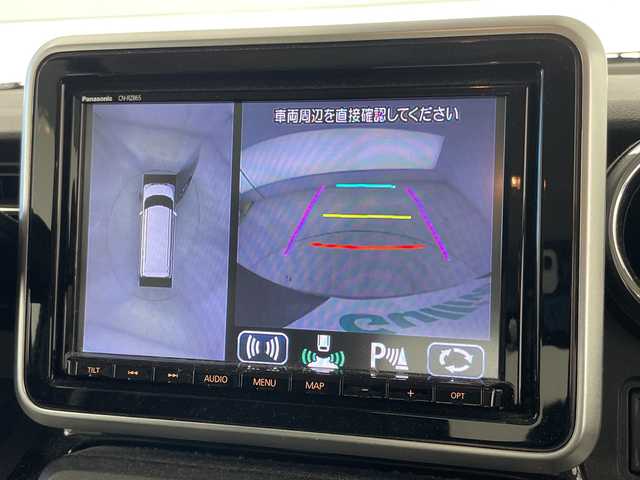 スズキ スペーシア カスタム HYBRID XS 千葉県 2021(令3)年 3.6万km ブルーイッシュブラックパール3 衝突軽減ブレーキ/レーンキープアシスト/レーダークルーズコントロール/全方位カメラ/純正SDナビ/（フルセグ/Bluetooth/CD/DVD/FM/AM）/ハーフレザーシート/シートヒーター（運転席のみ）/アイドリングストップ/LEDヘッドライト/フォグライト/ヘッドアップディスプレイ/電動格納ミラー/ロールサンシェード/シートバックテーブル