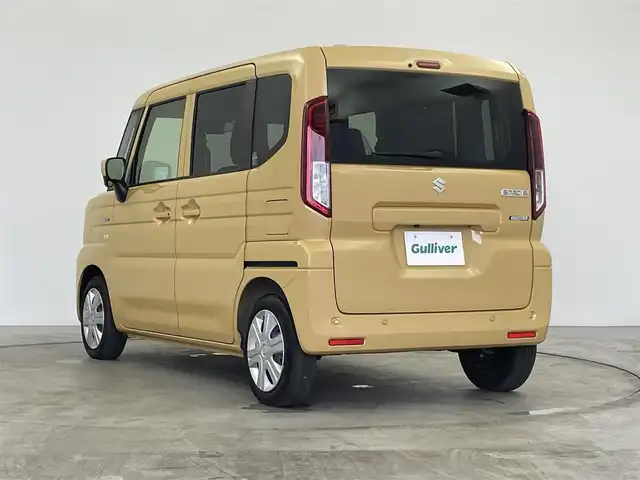 スズキ スペーシア HYBRID X 福島県 2024(令6)年 0.1万km 黄 禁煙車　純正ナビ（ＢＴ，ＵＳＢ，アップルカープレイ、フルセグ）全方位カメラ　両側パワスラ　衝突軽減システム　標識認識機能　コーナーセンサー　シートヒーター　レーンキープアシスト　アイドリングストップ