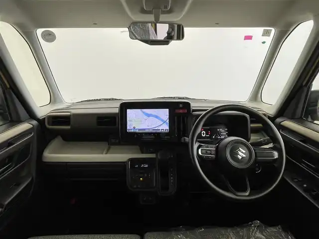 スズキ スペーシア HYBRID X 福島県 2024(令6)年 0.1万km 黄 禁煙車　純正ナビ（ＢＴ，ＵＳＢ，アップルカープレイ、フルセグ）全方位カメラ　両側パワスラ　衝突軽減システム　標識認識機能　コーナーセンサー　シートヒーター　レーンキープアシスト　アイドリングストップ