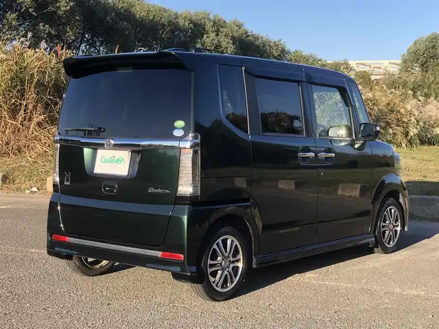 ホンダ Ｎ ＢＯＸ カスタム G Lパッケージ 福岡県 2016(平28)年 12.5万km ブリティッシュグリーンP シティブレーキアクティブシステム/ワンオーナー/純正インターナビ【VXM-175VFi】/　フルセグTV/CD/DVD/Bluetooth/バックカメラ/アイドリングストップ/ウィンカーミラー/ドアバイザー/純正フロアマット/プッシュスタート/片側パワースライドドア/ETC/HIDヘッドライト/純正14インチアルミホイール/保証書/取扱説明書