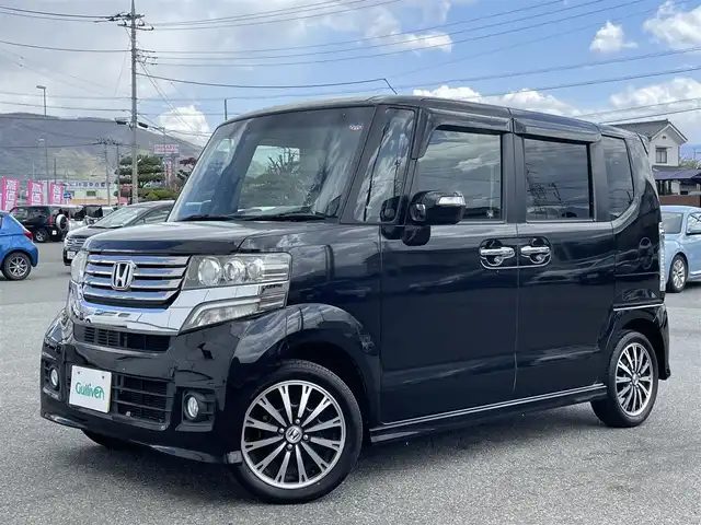 ホンダ Ｎ ＢＯＸ カスタム G ターボパッケージ 山梨県 2012(平24)年 12.3万km クリスタルブラックパール 純正メモリーナビ（VXM-128VS）/CD/DVD/FM/AM/TV/両側パワースライドドア/ETC/クルーズコントロール/パドルシフト/横滑り防止装置/純正15インチアルミホイール/スペアキー/取扱説明書/ステアリングスイッチ/プッシュスタート/スマートキー/オートライト/フォグランプ/ドアバイザー/ウィンカーミラー/ISOFIX