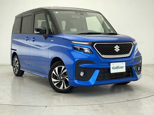 スズキ ソリオ バンディット HV MV 千葉県 2021(令3)年 2.9万km スピーディーブルーメタリック/ブラック2トーンルーフ ワンオーナー/純正ナビ【フルセグ/Bluetooth/USB入力/CD/DVD】/片側電動スライドドア/クリアランスソナー/アイドリングストップ/アダプティブクルーズコントロール/ＬＥＤヘッドライト/ヘッドアップディスプレイ/レーンキープアシスト/ＬＥＤフォグランプ/シートヒーター（D＋N）/革巻きステアリング/ステアリングスイッチ/後席サーキュレーター/後席ロールサンシェード/純正A１５インチAW/純正フロアマット/プッシュスタート