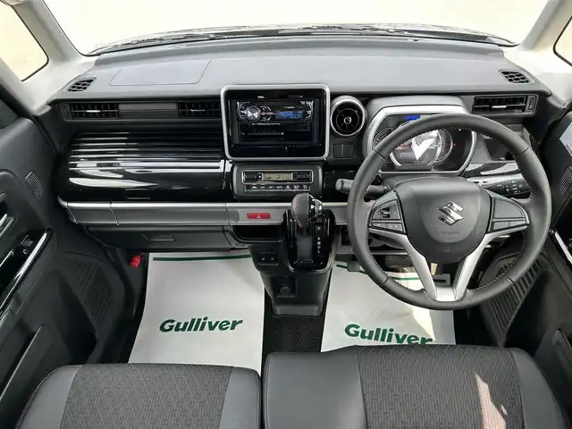 スズキ スペーシア カスタム HYBRID XS 山形県 2018(平30)年 2.6万km ブルーイッシュブラックパール3 ４WD/衝突被害軽減システム/両側パワースライドドア/社外オーディオ/コーナーセンサー/レーンアシスト/横滑り防止装置/シートヒーター/ステアリングスイッチ/アイドリングストップ/オートライト/スマートキー/フロントリアエアロ/純正LEDライト/フォグランプ/ウィンカーミラー/フロアマット/純正アルミホイール