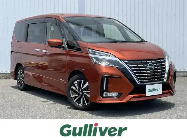 日産 セレナ ハイウェイスター 福岡県 2019(令1)年 1.2万km オレンジ プロパイロット搭載車/エマージェンシーブレーキ/側方支援/レーンキープアシスト/BSM/純正10インチナビ/（CD/DVD/SD/BT/USB/FM/AM）/フルセグTV/アラウンドビューモニター/フリップダウンモニター/ドラレコ前後2個付き/・純正が前方のみ/・社外が前後/両側パワースライド/ハンズフリースライドドア/電動パーキング/社外マット/純正アルミホイール/ドアバイザー/プッシュスタート/スペアキー1本/取説/カラーコード　EBL