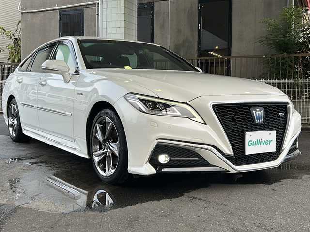 トヨタ クラウン ハイブリッド RS アドバンス 京都府 2019(平31)年 8万km ホワイトパールクリスタルシャイン 純正SDナビ/トヨタセーフティセンス /プリクラッシュセーフティ/レーンディパーチャーアラート/レーダークルーズコントロール/オートマチックハイビーム/Bluetooth/CD/DVD再生機能有/USB/フルセグTV/AUX/Miracast/BSM /HUD /バックカメラ　/前後コーナーセンサー　/フロントフォグランプ/ウィンカーミラー/前席パワーシート　/パドルシフト　/スマートキー　/前席シートヒーター/エアシート　/ステアリングヒーター/デュアルエアコン/ポジションメモリー/純正AW18インチ/パワーステアリング/パワーウィンドウ/アイドリングストップ/横滑り防止装置/Wサイドエアバッグ