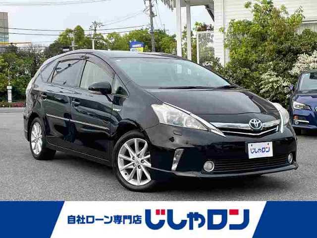 トヨタ プリウス α G ツーリングセレクション 愛知県 2013(平25)年 7.7万km ブラック (株)IDOMが運営する【じしゃロン名古屋鳴海店】の自社ローン専用車両になりますこちらは現金またはオートローンご利用時の価格です。自社ローンご希望の方は別途その旨お申付け下さい/純正HDDナビ/地デジTV/　【DVD/CD再生機能　Bluetooth接続】/格バックカメラ/フリップダウンモニター（V6N-R61C）/革巻きステアリング/ステアリングスイッチ/ETC/LEDヘッドライト/純正17インチアルミホイル/スマートキー