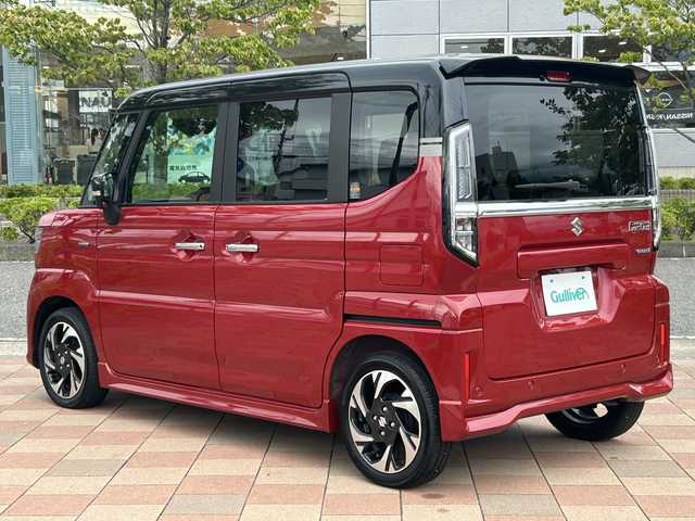スズキ スペーシア カスタム HYBRID XS ターボ 福島県 2023(令5)年 0.2万km フェニックスレッドパール/ブルーイッシュブラックパール デュアルセンサーブレーキサポート/アダプティブクルーズコントロール/車線逸脱抑制機能/車線逸脱警報機能/ヘッドアップディスプレイ/純正ナビゲーション/【USB/BT/TV】/全方位モニター/両側電動スライドドア/前席シートヒーター/ステアリングヒーター/ステアリングリモコン/パドルシフト/アイドリングストップ/シートバックテーブル/リアドアロールサンシェード/リアサーキュレーター/マルチユースフラップ/LEDオートライト/LEDフォグランプ/純正フロアマット