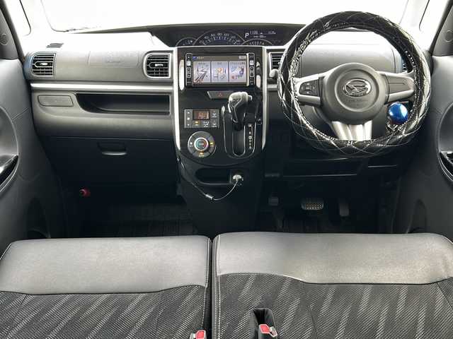 ダイハツ タント カスタム X トップED SA 鹿児島県 2014(平26)年 7.9万km 黒 純正ナビ/Bluetooth/DVD/AM/FM/片側パワースライドドア/アイドリンクストップ/横滑り防止装置/衝突軽減システム/ドライブレコーダー/バックカメラ/AC/電動格納ミラー/ドアバイザー/純正フロアマット/ベンチシート