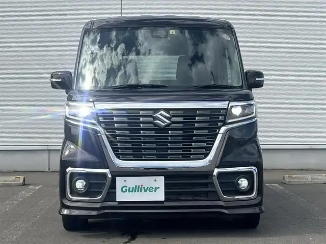 スズキ スペーシア カスタム HYBRID XS ターボ 秋田県 2018(平30)年 5.3万km アーバンブラウンパールメタリック ターボ/衝突軽減システム/LEDヘッドライト/両側パワースライドドア/社外メモリナビ/フルセグ/スズキ純正15インチアルミ（夏タイヤ装着）/アイドリングストップ/プッシュスタート/クルーズコントロール追従走行無/オートマチックハイビーム/レーンキープアシスト/コーナーセンサー/ステアリングスイッチ/パドルシフト/運転席シートヒーター/ドライブレコーダー/ETC/純正フロアマット/純正ドアバイザー/オートライト/オートエアコン/横滑り防止/盗難防止装置/寒冷地仕様/電動格納ウィンカーミラー/キーレスエントリー/保証書/取扱説明書/記録簿