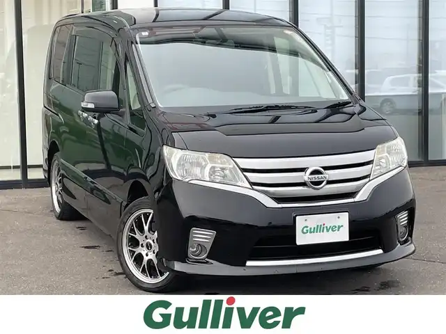 日産 セレナ ハイウェイスター Vエアロセレ 道南・函館 2012(平24)年 6.8万km スーパーブラック ・スマートキー＆プッシュスタート/・純正エンジンスターター/・両側パワースライドドア/・前後ドラレコ/・ＳＤナビ（Ｂｌｕｅｔｏｏｔｈ／ｉＰｏｄ／ＡＵＸ／ＳＤ／ＨＤＤ／ＴＶ）/・バックカメラ/・夏冬タイヤ/・ＥＴＣ/・電動格納サイドミラー