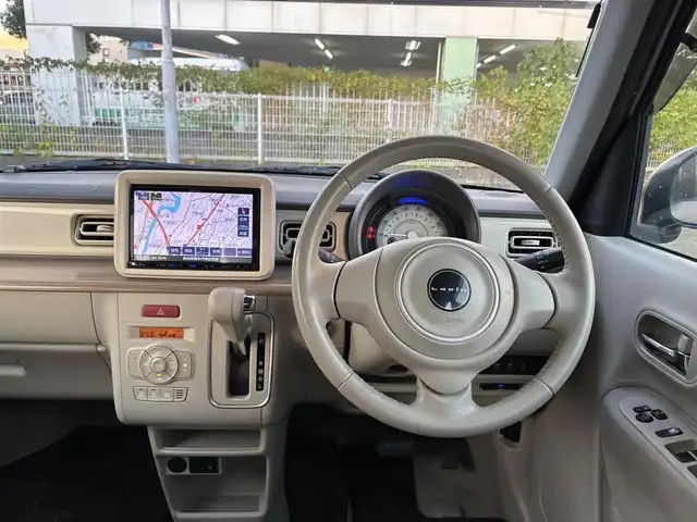 スズキ ラパン X 熊本県 2019(平31)年 7.1万km フォーンベージュメタリック/ホワイト2トーンルーフ ワンオーナー/レーダーブレーキサポート/プッシュスタート/社外ナビ/（CD・DVD・フルセグTV・BTオーディオ・SD）/ETC/純正14インチAW/右前席シートヒーター/HIDヘッドライト/オートライト/横滑り防止装置/ウィンカーミラー/純正フロアマット/純正ドアバイザー/新車保証書/取扱説明書/スマートスペアキー×1本