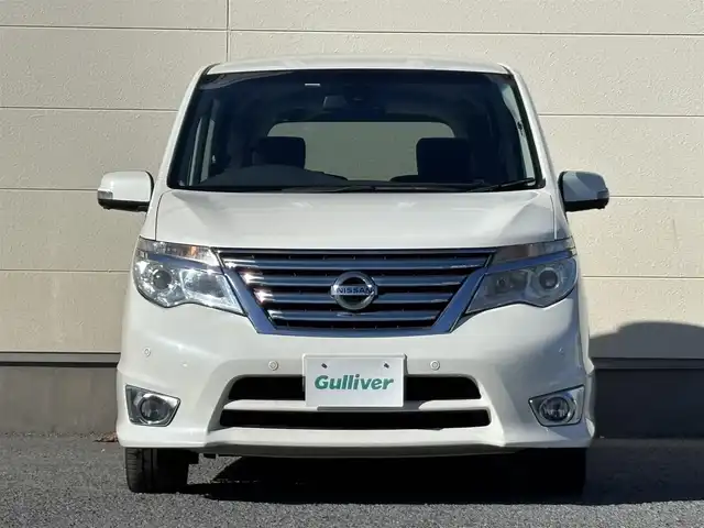 日産 セレナ ハイウェイS G S HV Aセーフ 茨城県 2014(平26)年 6.7万km ブリリアントホワイトパール 純正ナビ/　(CD/DVD/USB/Bluetooth/ワンセグ)/後席モニター/アラウンドビューモニター/クルーズコントロール/両側パワースライドドア/ETC/LEDヘッドライト/社外スタッドレスタイヤ付属/純正アルミホイール/レーンキープアシスト/コーナーセンサー/オートライト/Wエアバック