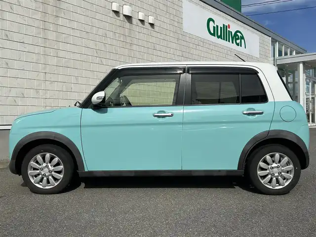 スズキ ラパン X 山形県 2018(平30)年 1.8万km フレンチミントパールメタリック 4WD/カロッツェリアSDナビ/全周囲カメラ/フルセグTV/Bluetooth/CD再生/シートヒーター/アイドリングストップ/横滑り防止装置/プッシュスタート/オートライト/オートエアコン/純正アルミ