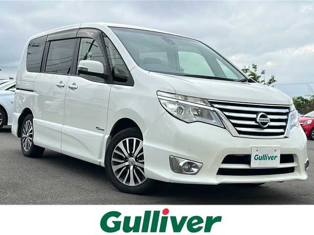 日産 セレナ HWS S HV Vセレ +Sefty 岐阜県 2014(平26)年 8万km ブリリアントホワイトパール 純正8型ナビ/後席10.2型モニター/Bluetooth/フルセグ視聴/CD/DVD/両側電動スライドドア/前方ドライブレコーダー/ETC/LEDヘッドライト/クルーズコントロール/プッシュスタート/スマートキー
