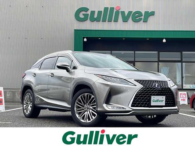 レクサス ＲＸ 450h バージョンL 島根県 2019(令1)年 7.7万km ソニックチタニウム 純正12.3インチメモリナビ/(CD DVD フルセグTV Bluetooth)/パラレルサンルーフ/全方位カメラ/４WD/レクサスセーフティ/・衝突軽減ブレーキ/・車線逸脱警報/・レーントレーシングアシスト/・レーダークルーズコントロール/・ブラインドスポットモニター/・道路標識認識機能/茶革シート/パワーシート/シートヒーター・エアシート/パワーバックドア/ウッドコンビステアリング/ステアリングヒーター/ステアリングリモコン/パドルシフト/置くだけ充電/ドライブレコーダー/ETC2.0/プッシュスタート/電動パーキングブレーキ/オートブレーキホールド/純正フロアマット/LEDヘッドライト/オートライト/オートマチックハイビーム