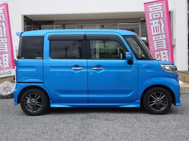 スズキ スペーシア カスタム HYBRID XS ターボ 千葉県 2018(平30)年 2.5万km ブリスクブルーM ワンオーナー/純正ナビ/・フルセグTV/・Bluetooth/・全方位モニター/・DVD再生/スズキセーフティサポート/・デュアルブレーキサポート/・誤発進抑制機能/・車線逸脱警報/・標識認識機能/・後退時ブレーキサポート/・リヤパーキングセンサー/クルーズコントロール/HUD/両側パワースライドドア/ビルトインETC2.0/スマートキー2本/パドルシフト/アイドリングストップ/ウィンカーミラー/フォグランプ/アクセサリーソケット（F/R）/純正ドアバイザー/純正フロアマット/純正AW4本積込（サマータイヤ）/保証書