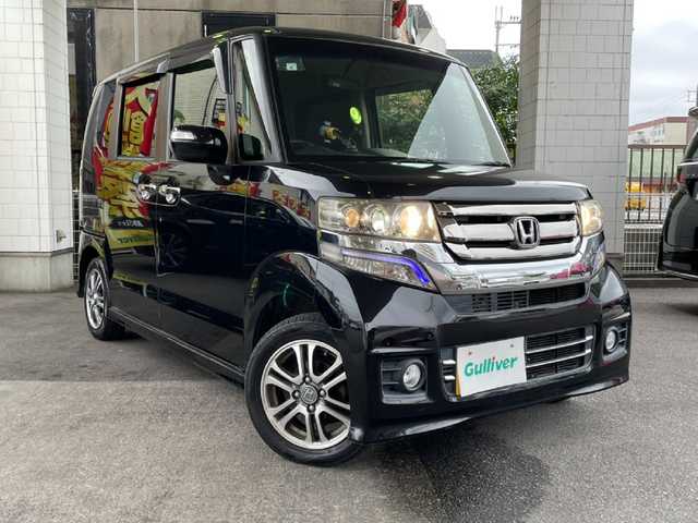 ホンダ Ｎ ＢＯＸ カスタム G Lパッケージ 京都府 2015(平27)年 9.1万km スマートブラック Clarionナビ/Bluetooth/両側パワースライドドア/禁煙車/バックカメラ/オートライト/純正14インチAW/ETC/アイドリングストップ/プッシュスタート/ウインカーミラー/フォグランプ/ステアリングスイッチ/純正フロアマット/ドアバイザー/スマートキースペア