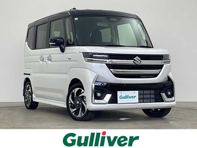 スズキ スペーシア カスタム HYBRID XS ターボ 秋田県 2024(令6)年 0.1万km未満 ピュアホワイトパール/ブラック2トーン 4WD/スズキセーフティサポート/両側パワースライドドア/レーダークルーズコントロール/パドルシフト/ステアリングスイッチ/革巻きハンドル/ハンドルヒーター/ヘッドアップディスプレイ（HUD）/前席シートヒーター/USB/プッシュスタート/電動格納ミラー/純正アルミホイール/LEDヘッドライト/フォグランプ/オートライト/コーナーセンサー/スマートキー