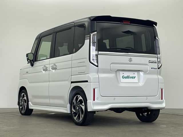 スズキ スペーシア カスタム HYBRID XS ターボ 秋田県 2024(令6)年 0.1万km未満 ピュアホワイトパール/ブラック2トーン 4WD/スズキセーフティサポート/両側パワースライドドア/レーダークルーズコントロール/パドルシフト/ステアリングスイッチ/革巻きハンドル/ハンドルヒーター/ヘッドアップディスプレイ（HUD）/前席シートヒーター/USB/プッシュスタート/電動格納ミラー/純正アルミホイール/LEDヘッドライト/フォグランプ/オートライト/コーナーセンサー/スマートキー