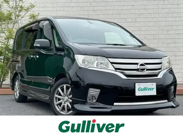 日産 セレナ ハイウェイスター S HV エアロ 茨城県 2013(平25)年 10万km 黒 純正ナビ/（FM/AM/BT/ワンセグ） /クルーズコントロール /バックカメラ /プッシュスタート /スマートキー /ドライブレコーダー /エアロ /片側パワースライドドア /キセノンヘッドライト /オートライト/ドアバイザー/社外マフラー