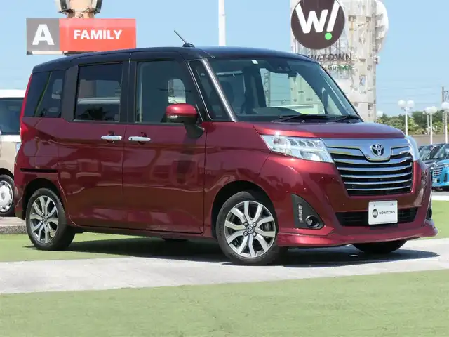 トヨタ ルーミー カスタムG－T 千葉県 2019(平31)年 3.4万km ブラックマイカメタリック/ファイアークォーツレッドメタリック スマートアシストIII/クルーズコントロール/エコアイドル/両側パワースライドドア/9インチ純正SDナビ/地デジTV/【DVD/CD再生機能】/パノラマモニター/ドライブレコーダー（前後撮影）/革巻きステアリング/ステアリングスイッチ/ETC（2.0）/LEDヘッドライト/ウインカーミラー/純正15インチアルミホイル/サイド/カーテンエアバッグ/キーフリーシステム