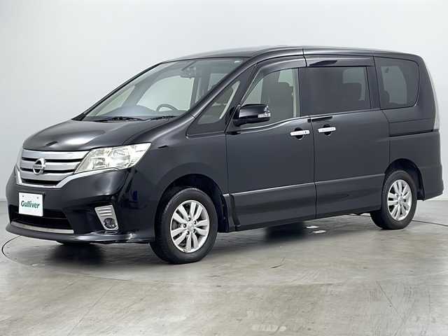 日産 セレナ ハイウェイスター 道央・札幌 2013(平25)年 5.9万km スーパーブラック ・純正ナビ（ＴＶ＆CD＆SD）/・両側パワースライドドア/・バックカメラ/・ＥＴＣ/・クルーズコントロール/・アイドリングストップ/・オートライト/・スマートキー/・ドライブレコーダー/・ウォークスルー/・社外前後ドライブレコーダー