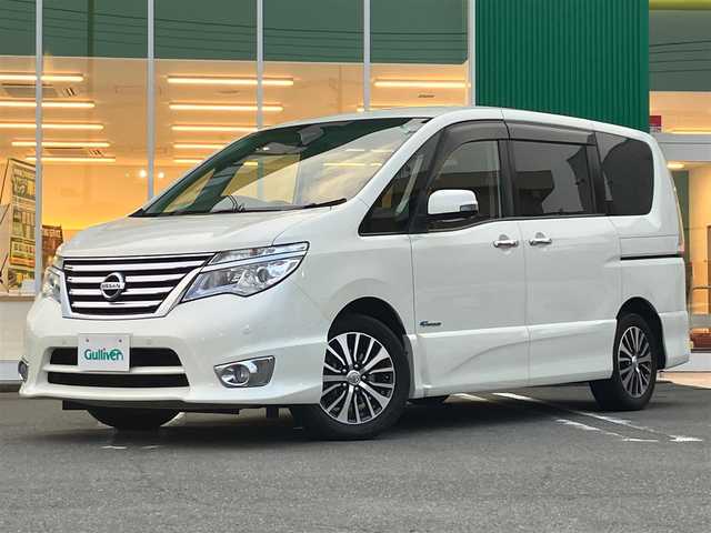 日産 セレナ ハイウェイS S HV Aセーフ 静岡県 2014(平26)年 6.8万km ブリリアントホワイトパール エンジンスタートボタン/パワースライドドア/パワーウィンドウ/取扱説明書/アイドリングストップ/スマートキー/スペアキー１本/Wオートエアコン/クルーズコントロール/フリップダウンモニター/純正ETC/純正SDナビ（CD/DVD/フルセグ）/全方位カメラ/三列シート/ウォークスルー/純正フロアマット/純正アルミホイール/左側パワースライドドア/右側スライドドア/ABS/横滑り防止装置/レーンキープアシスト/コーナーセンサー前後/オートライト/LEDヘッドライト/Wエアバック/衝突軽減システム