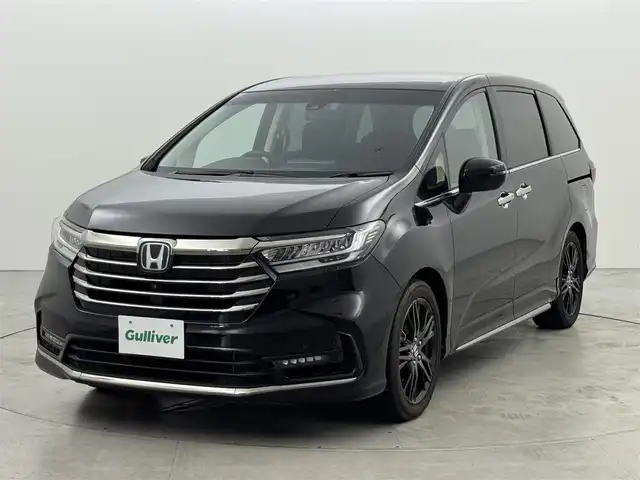 ホンダ オデッセイ ハイブリッド e:HEVアブソルート EX 福岡県 2022(令4)年 1.7万km プレミアムスパークルブラックパール 純正１０型ナビ　/全方位カメラ　/ＥＴＣ２．０　/前後ドラレコ　/アダプティブクルコン　/コーナーセンサー　/ホンダセンシング　/パーキングアシスト　/ＢＳＭ　/両電動スライドドア　/ハーフレザー　/シートヒーター　/ＬＥＤ