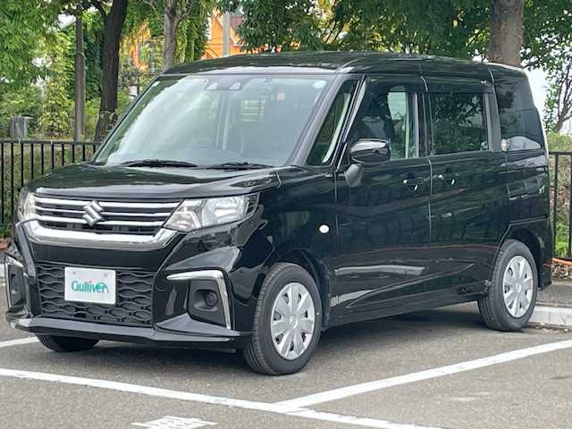 スズキ ソリオ G 宮城県 2024(令6)年 1万km スーパーブラックパール 衝突被害軽減システム/レーンキープアシスト/クリアランスソナー/オートライト/プッシュスタート/社外ナビ/バックカメラ/Bluetooth/CD/片側パワースライドドア/ドライブレコーダー/純正フロアマット/横滑り防止装置/ドアバイザー