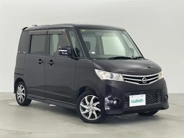 日産 ルークス ハイウェイスター ターボ 富山県 2012(平24)年 7万km ミステリアスバイオレットパール 社外ナビ（AM/FM/CD/DVD/BT）/フルセグTV/オートライト/フォグランプ/両側電動スライドドア/ベンチシート/ETC/スマートキー×２/プッシュスタート/純正14インチAW/純正フロアマット/取扱説明書/保証書