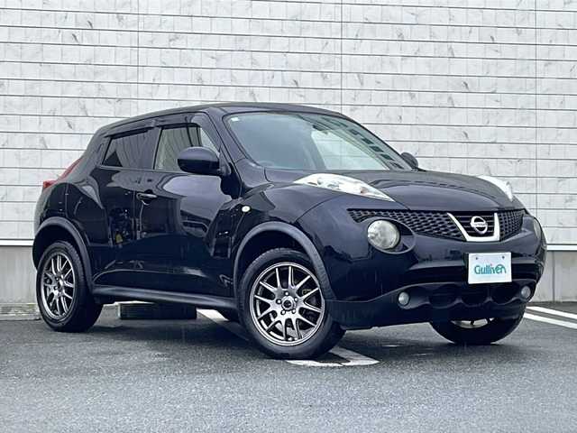 日産 ジューク 15RX タイプV 山形県 2013(平25)年 7.5万km ブラックM 社外ディスプレイオーディオ/（DVD/CD/BT/AUX）/バックカメラ/ETC/スマートキー/ドアバイザー/電動格納ミラー/社外17インチAW/プッシュスタート/オートライト/フォグランプ