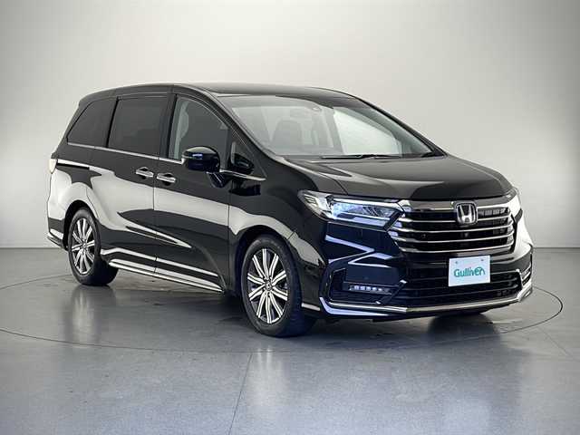 ホンダ オデッセイ ハイブリッド e:HEVアブソルート 長野県 2021(令3)年 3.7万km プレミアムスパークルブラックパール 純正メモリナビ/Bluetooth/CD/DVD/フルセグTV/全方位カメラ/前方ドライブレコーダー/ETC2.0/後席用モニター/両側パワースライドドア/コーナーセンサー/衝突被害軽減システム/横滑り防止装置/レーンキープアシスト/路外逸脱抑制/先行車発進お知らせ/標識認識機能/純正17インチAW装着/純正フロアマット/ステアリングスイッチ/エンジンスターター/LEDヘッドライト/スマートキー/スペアキー1本