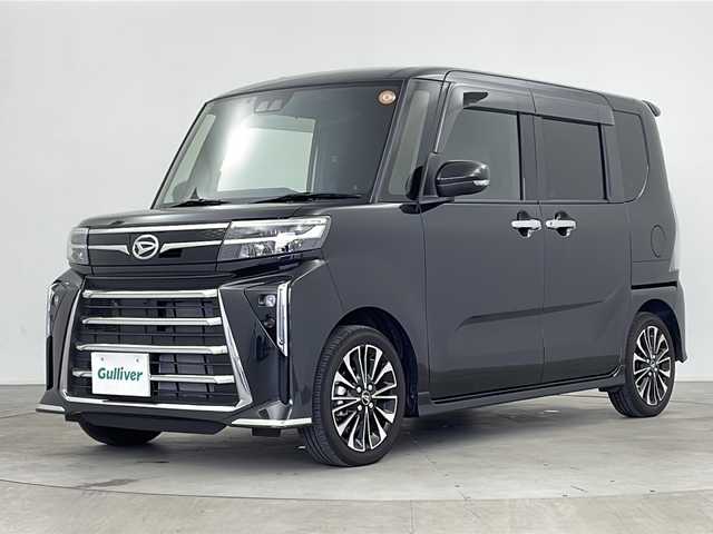 ダイハツ タント カスタム RS 鹿児島県 2025(令7)年 0.2万km ブラックマイカメタリック ワンオーナー/スマートキー×2/純正9インチディスプレイオーディオ/バックカメラ/両側パワースライドドア/D/N席シートヒーター/ビルトインETC/純正フロアマット/衝突被害軽減ブレーキ/純正15インチアルミホイール/ハーフレザーシート/前後コーナーセンサー/電子パーキング/保証書/取扱説明書