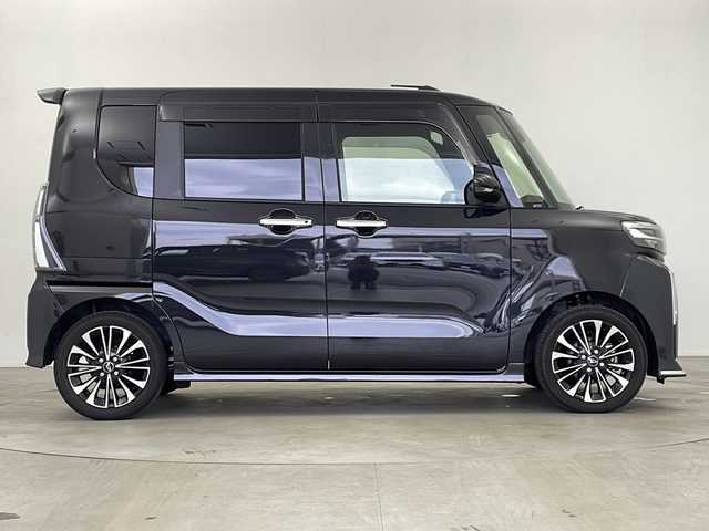 ダイハツ タント カスタム RS 鹿児島県 2025(令7)年 0.2万km ブラックマイカメタリック ワンオーナー/スマートキー×2/純正9インチディスプレイオーディオ/バックカメラ/両側パワースライドドア/D/N席シートヒーター/ビルトインETC/純正フロアマット/衝突被害軽減ブレーキ/純正15インチアルミホイール/ハーフレザーシート/前後コーナーセンサー/電子パーキング/保証書/取扱説明書