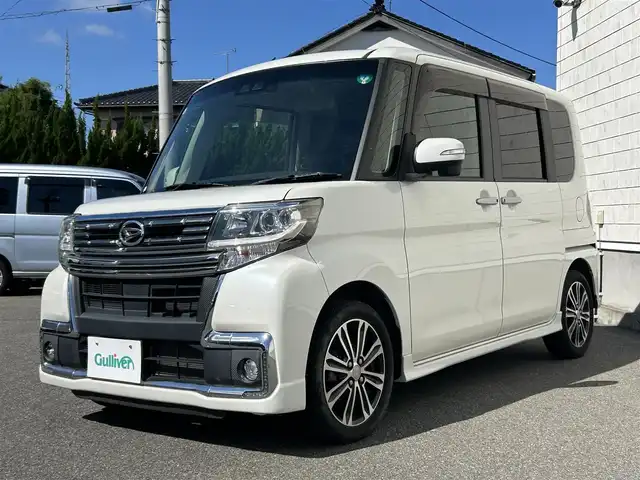ダイハツ タント カスタム RS トップED SA Ⅲ 山形県 2017(平29)年 9万km パールホワイトⅢ 禁煙車/ターボエンジン/社外SDナビ/・フルセグTV/AM/FM/DVD/Bluetooth/アイドリングストップ/衝突被害軽減ブレーキ/車線逸脱警報/横滑り防止装置/盗難防止装置/LEDヘッドライト/オートライト/オートハイビーム/フロントフォグランプ/両側パワースライドドア/ハーフレザーシート/シートヒーター（D席）/バックカメラ/純正フロアマット/純正ドアバイザー/ETC