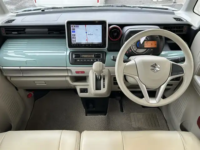 スズキ スペーシア HYBRID X 茨城県 2019(平31)年 5.9万km オフブルーメタリック/ホワイト2トーン ワンオーナー/社外8インチナビ/(CD/DVD/BT/フルセグ)/衝突軽減ブレーキ/両側パワースライドドア/ルーフレール/オートライト/社外14インチAW/スマートキー/プッシュスタート/シートカバー/ETC