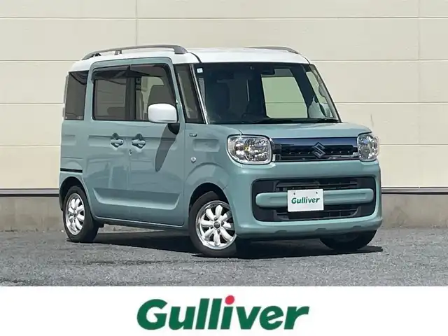 スズキ スペーシア HYBRID X 茨城県 2019(平31)年 5.9万km オフブルーメタリック/ホワイト2トーン ワンオーナー/社外8インチナビ/(CD/DVD/BT/フルセグ)/衝突軽減ブレーキ/両側パワースライドドア/ルーフレール/オートライト/社外14インチAW/スマートキー/プッシュスタート/シートカバー/ETC