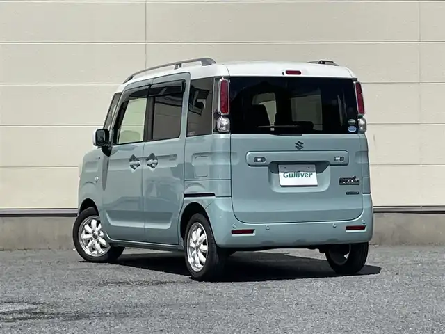 スズキ スペーシア HYBRID X 茨城県 2019(平31)年 5.9万km オフブルーメタリック/ホワイト2トーン ワンオーナー/社外8インチナビ/(CD/DVD/BT/フルセグ)/衝突軽減ブレーキ/両側パワースライドドア/ルーフレール/オートライト/社外14インチAW/スマートキー/プッシュスタート/シートカバー/ETC