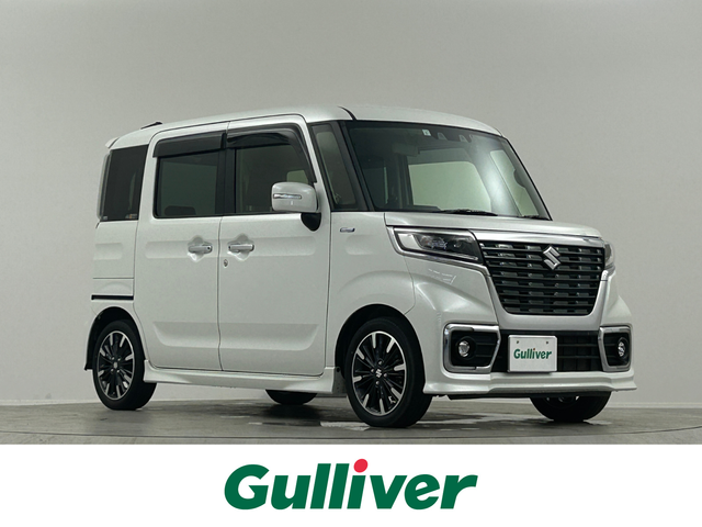 スズキ スペーシア カスタム HYBRID XS ターボ 埼玉県 2021(令3)年 5.7万km ピュアホワイトP 両側パワースライドドア　　ハーフレザーシート　シートヒーター　　衝突被害軽減ブレーキ　メモリーナビ　Ｂｌｕｅｔｏｏｔｈ　フルセグＴＶ　ＭＳＶ　ドライブレコーダー　ＬＥＤライト　オートライト　Ｒソナー