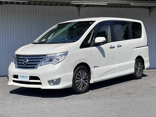 日産 セレナ ハイウェイスター Sハイブリッド 長野県 2014(平26)年 3.5万km ブリリアントホワイトパール エマージェンシーブレーキ/純正８型ワイドナビフルセグTV/アルパインフリップダウンモニター/全周囲カメラ/ETC/両側パワースライドドア/純正16インチアルミ/前後コーナーセンサー/保証書/スペアキー