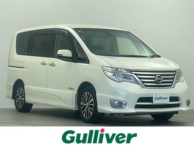日産 セレナ ハイウェイS S HV Aセーフ 大阪府 2014(平26)年 6.3万km ブリリアントホワイトパール 純正SDナビ　MP314D-W/【BT/フルセグTV/USB/AUX/DVD]/全方位カメラ/フリップダウンモニター/全方位カメラ/両側パワースライドドア/ETC/衝突被害軽減システム/レーンキープアシスト/クルーズコントロール追従無し/アイドリングストップ/コーナーセンサー前後/オートライト/シートバックテーブル/純正16インチアルミホイール/純正フロアマット/スペアキー