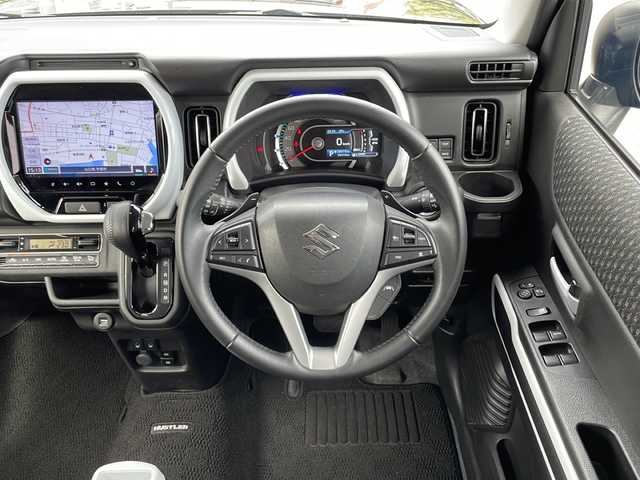 スズキ ハスラー HYBRID X ターボ 愛知県 2023(令5)年 3.6万km ブルーイッシュブラックパール3 純正9インチメモリナビ/・DVD再生機能有/・フルセグテレビ/・AM/FMラジオ/・Bluetooth、USB/全方位カメラ/バックカメラ/ビルトインETC/レーダークルーズコントロール/運転席・助手席シートヒーター/USB充電口×２/ステアリングスイッチ/パドルシフト/純正フロアマット/純正15インチスチールホイール/スマートキー/プッシュアップスタート/フォグランプ/アイドリングストップ/デュアルカメラブレーキサポート	/誤発進抑制機能/後退時ブレーキサポート/リヤパーキングセンサー/車線逸脱警報機能/車線逸脱抑制機能/ふらつき警報機能/先行車発進お知らせ機能/盗難防止装置