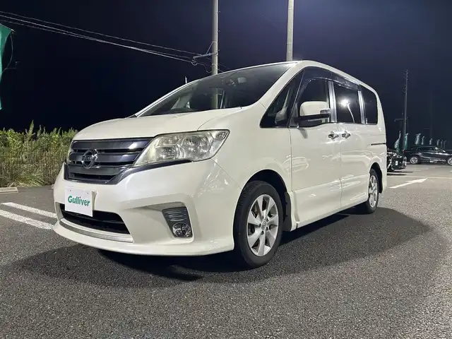 日産 セレナ ハイウェイスター Vセレクション 宮城県 2012(平24)年 12.9万km ブリリアントホワイトパール 純正ナビ/（MC311D-W）/フルセグTV/後席フリップダウンモニター/クルーズコントロール/前方ドライブレコーダー/両側パワースライドドア/純正フロアマット/純正16インチアルミホイール