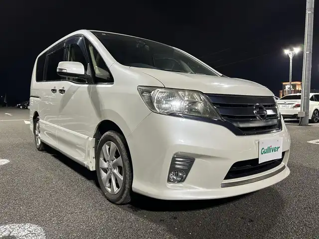 日産 セレナ ハイウェイスター Vセレクション 宮城県 2012(平24)年 12.9万km ブリリアントホワイトパール 純正ナビ/（MC311D-W）/フルセグTV/後席フリップダウンモニター/クルーズコントロール/前方ドライブレコーダー/両側パワースライドドア/純正フロアマット/純正16インチアルミホイール