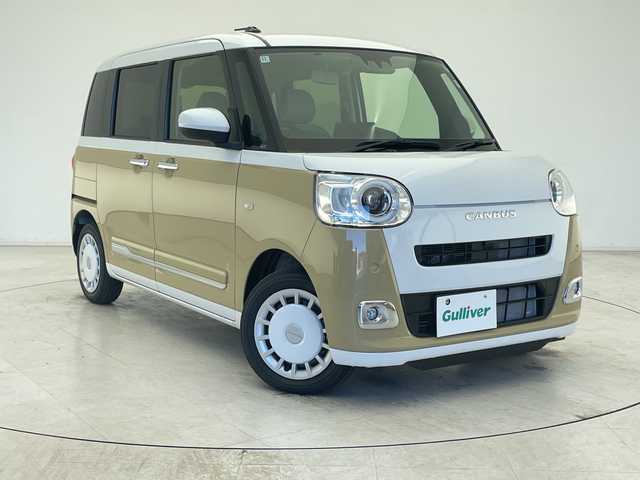 ダイハツ ムーヴ キャンバス ストライプス G 千葉県 2024(令6)年 0.1千km シャイニングホワイトパール/サンドベージュメタリック 届出済未使用車/ディスプレイオーディオ/フルセグTV/Bluetooth/USB/バックカメラ/ISOFIX/ベンチシート/シートヒーター/レーンキープアシスト/衝突被害軽減ブレーキ/パーキングアシスト/オートマチックハイビーム