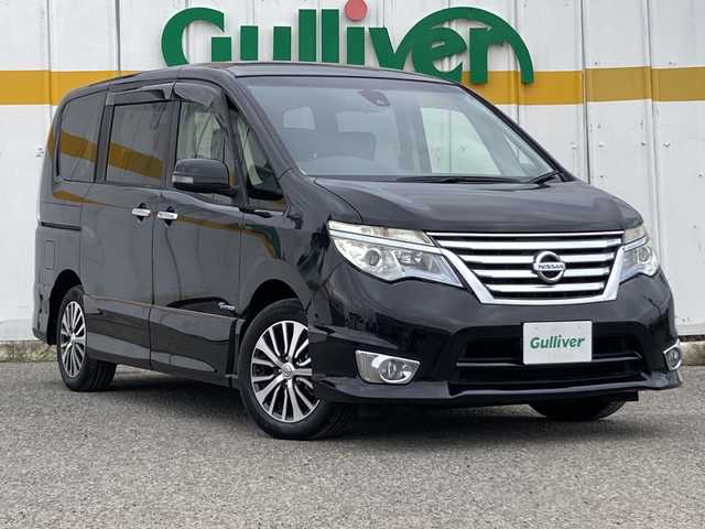 日産 セレナ ハイウェイスター Sハイブリッド 栃木県 2015(平27)年 4.6万km ダイヤモンドブラック 禁煙車/エマージェンシーブレーキ/レーンキープアシスト/クルーズコントロール/社外メモリナビ【AVIC-RL09】/・CD/DVD/フルセグTV/Bluetooth/HDMI/社外フリップダウンモニター/両側電動スライドドア/バックカメラ/リアオートエアコン/ETC/LEDヘッドライト/純正16インチアルミホイール/スマートキー×１/純正マット/ドアバイザー