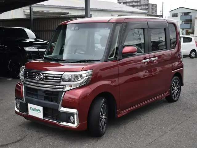 ダイハツ タント カスタム X トップED SA Ⅲ 福岡県 2018(平30)年 8.3万km ファイアークォーツレッドM スマートアシストIII/社外メモリーナビ/フルセグTV/CD/DVD/BT/バックカメラ/純正LEDヘッドライト/純正LEDフォグライト/純正14インチアルミホイール/片側パワースライドドア/ハーフレザーシート/D席シートヒーター/オートハイビーム/コーナーセンサー/ステアリングリモコン/プッシュスタート/スマートキー×2/ドアバイザー/フロアマット/保証書/取扱説明書