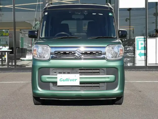 スズキ スペーシア HYBRID X 茨城県 2019(令1)年 4万km ツールグリーンパールメタリック/ブラック2トーン 衝突軽減ブレーキ/後コーナーセンサー/社外ナビ（フルセグTV/Bluetooth/CD/DVD/両側パワースライドドア/シートヒーター/ETC/ドラレコ/ルーフレール