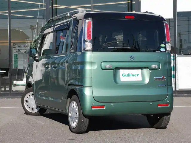 スズキ スペーシア HYBRID X 茨城県 2019(令1)年 4万km ツールグリーンパールメタリック/ブラック2トーン 衝突軽減ブレーキ/後コーナーセンサー/社外ナビ（フルセグTV/Bluetooth/CD/DVD/両側パワースライドドア/シートヒーター/ETC/ドラレコ/ルーフレール